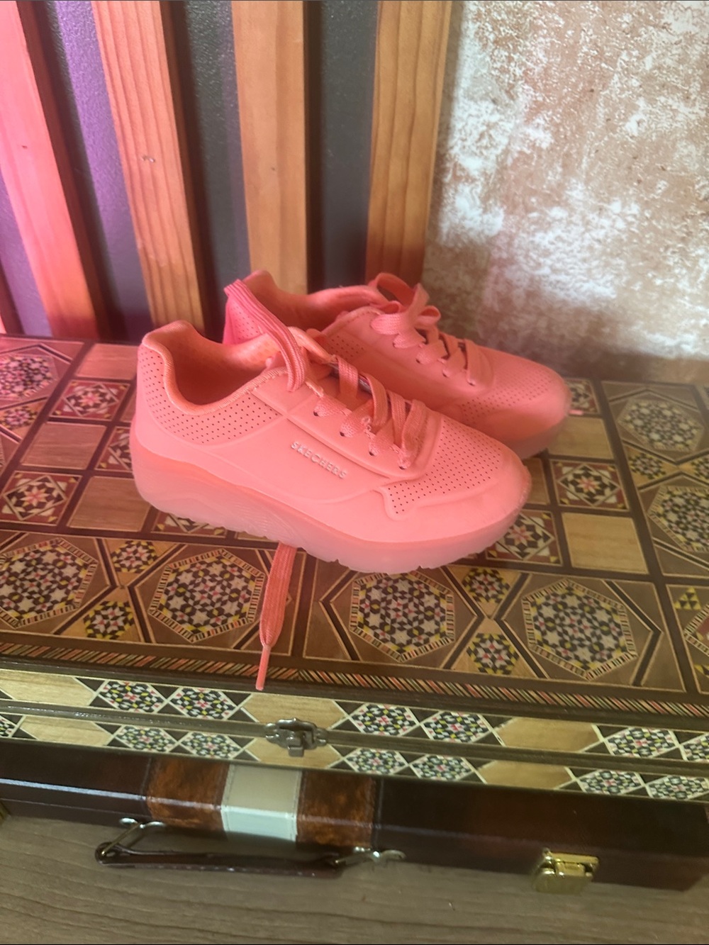 Skechers Kids Coral Pink Platform Sneakers